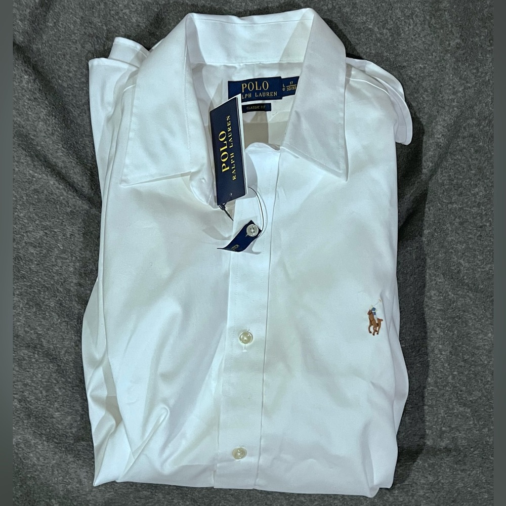 POLO Ralph Lauren white classic fit (Stretch) long-sleeve dress shirt.